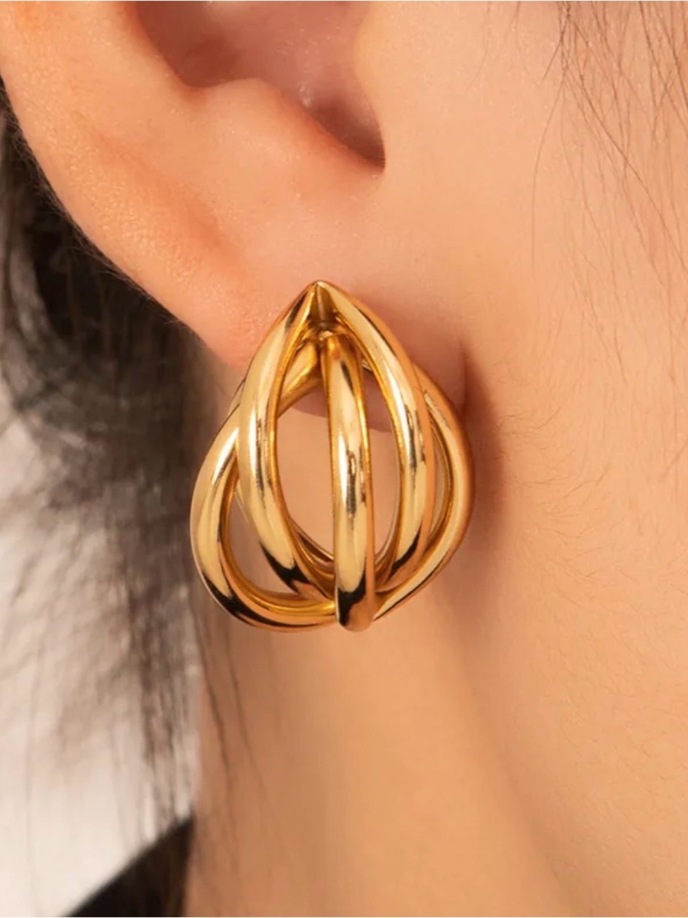 18k Gold Twisted Dome Hoop Earrings - Women Jewelry